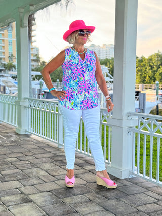 PINK PALM TREE SLEEVELESS TOP - Cathys Place