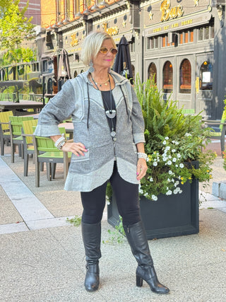 Hoodie Tunic with Contrast Bind
