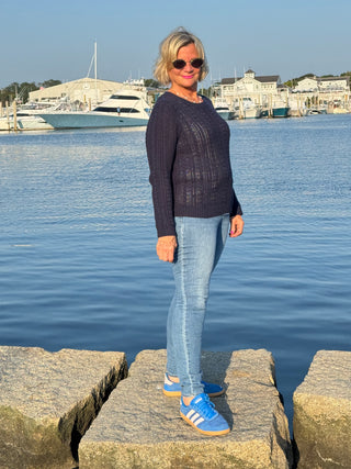 LULU-B NAVY CABLE CREW NECK SWEATER