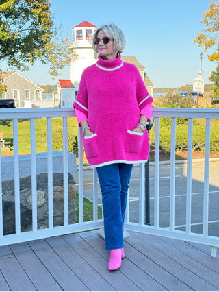 COLOR BLOCK FUCHSIA POCKET SWEATER