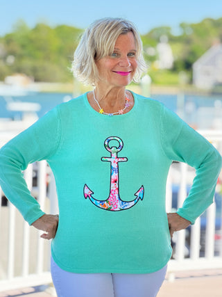 BEACH CLUB SEAFOAM CAPE COD ANCHOR SWEATER LULU-B