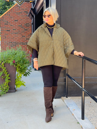 OLIVE QUILTED SNAP JACKET