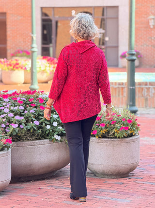 Women's Split Cowl Neck Animal Jacquard Chenille Top RUBY Cathys Place