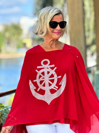 SWAROVSKI CRYSTAL RED ANCHOR STATEMENT TOP