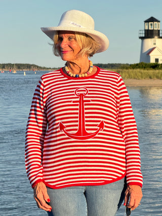 RED AND WHITE STRIPE ANCHOR SWEATER SHIPS WEEK OF AUGUST 25TH