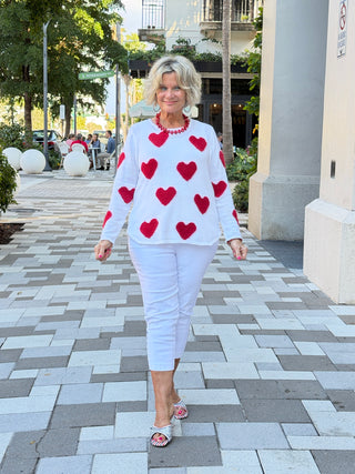 LULU B WHITE FUZZY HEART SWEATER