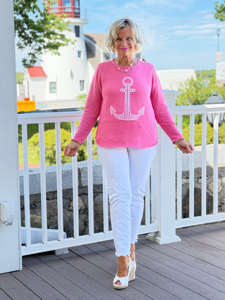 DOCKSIDE NAUTICAL PINK STRIPE ANCHOR SWEATER LULU-B
