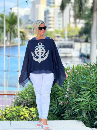 SWAROVSKI  CRYSTAL NAVY ANCHOR STATEMENT TOP