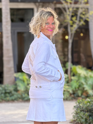 LINEN PALM TREE JACKET WHITE Cathys Place
