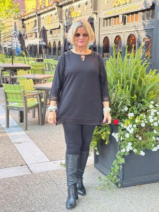 Crochet Tunic with Crisscross on Shoulder Black