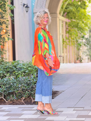 Sofia Sunrise Orange Silk Kaftan Cathys Place