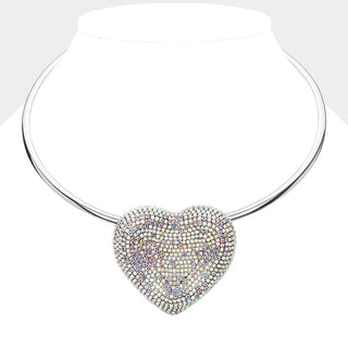 Rhinestone Paved Heart Pendant Necklace Sensibling Corp.