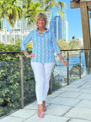LULU B COASTAL BLOOM RUFFLE TOP