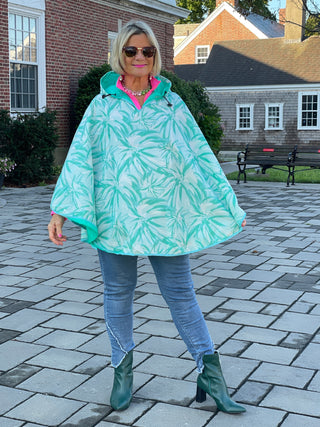 REVERSIBLE MINT FLORAL PONCHO - Cathys Place