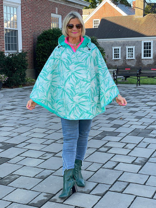 REVERSIBLE MINT FLORAL PONCHO - Cathys Place