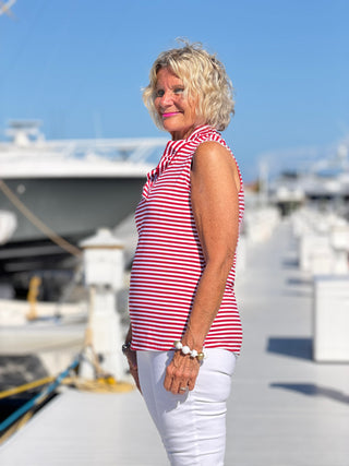 NAUTICAL RED SLEEVELESS RUFFLE LULU-B