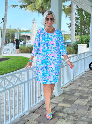 SPLASH OF PINK  SLEEVE DRESS