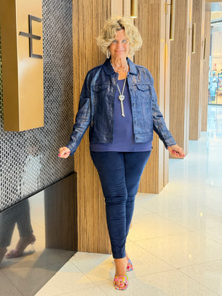 LULU-B NAVY METALLIC LINEN JACKET - Cathys Place