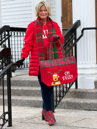 Oh Deer Letter Reindeer Christmas Tote Bag Cathys Place