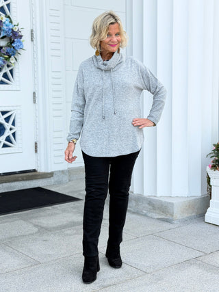 Women's Cozy Cowl Neck Solid Pullover Top FOREST Cathys Place