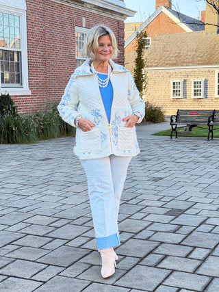 Women's Embroidered Quilted Shearling Jacket Cathys Place