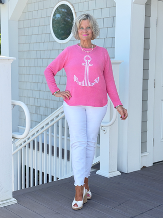 DOCKSIDE NAUTICAL PINK STRIPE ANCHOR SWEATER LULU-B
