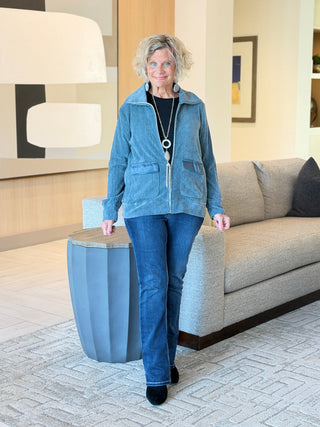 Women's Portrait Collar Velveteen Zip Front Jacket SLATE Cathys Place