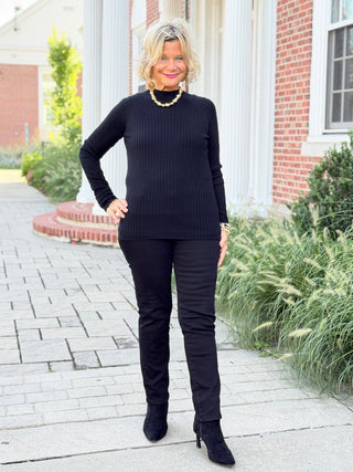 Basic Ribbed Knit Mock Neck Long Sleeve Sweater BLACK CHARLIE B