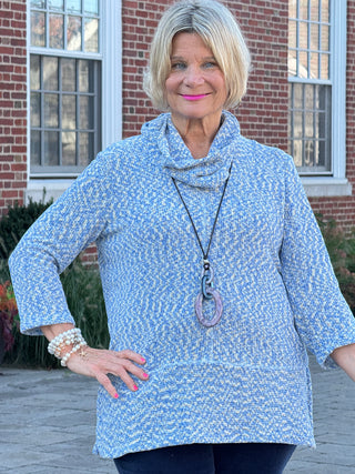 Women's Cowl Neck Spacedye Chenille Knit Top BLUEBELL MULTI