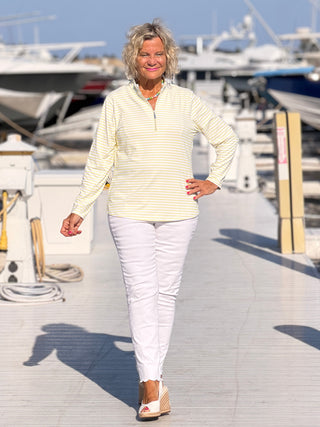 NAUTICAL YELLOW STRIPE HALF ZIPPER TOP LULU-B