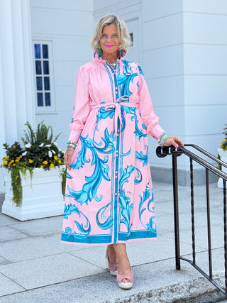 Elegant Floral Button-Down Maxi Dress with Belt CATHYS RESORTWEAR
