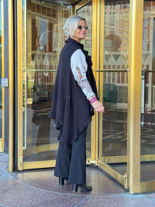 Solid Ruffle Vest Poncho
