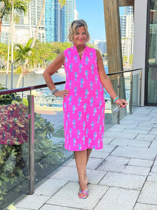 LULU B SEAHORSE BAY MIDI SLEEVELESS 1/4 ZIP MAXI DRESS