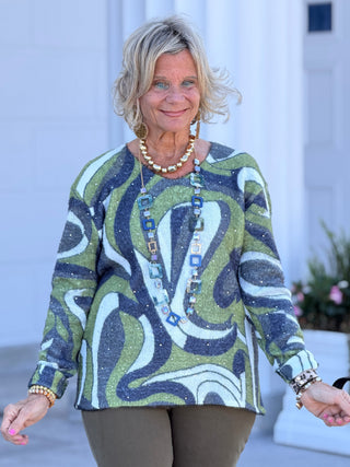 Ethyl The Razzle V Sweater - Bespoke GREEN ETHYL JEANS