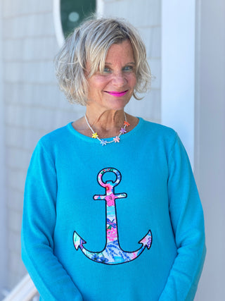 BEACH CLUB AQUA CAPE COD ANCHOR SWEATER LULU-B