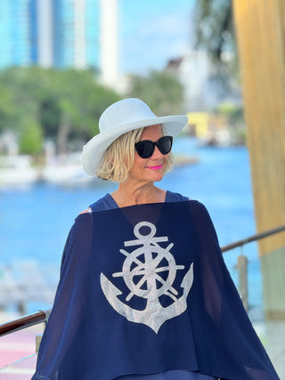 SWAROVSKI  CRYSTAL NAVY ANCHOR STATEMENT TOP