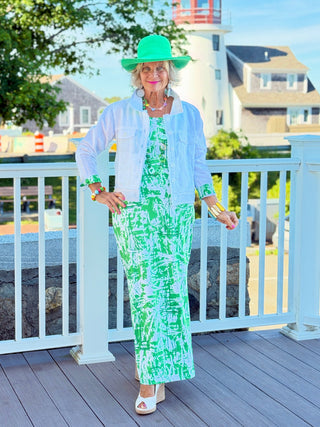 HARBOR  LIGHTS SAILBOAT GREEN MAXI DRESS TANGO MANGO