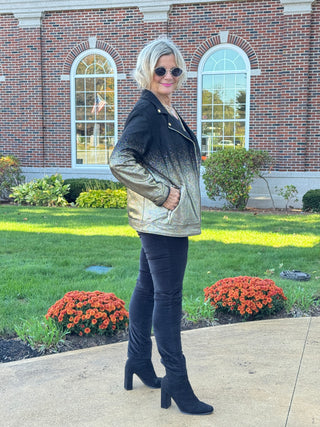 Women's Metallic Ombre Faux Suede Moto Jacket