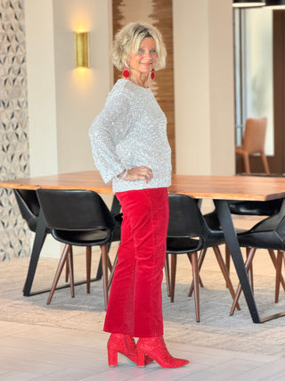 Women's RED  Stretch Velvet Front Seam Pull-On Ankle Pant Cathys Place