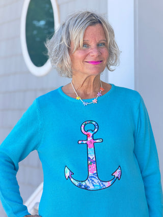 BEACH CLUB AQUA CAPE COD ANCHOR SWEATER LULU-B