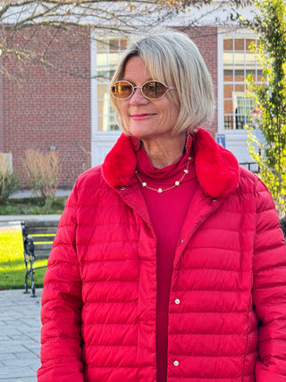 LULU-B PUFFER DOWN RED FAUX FUR JACKET
