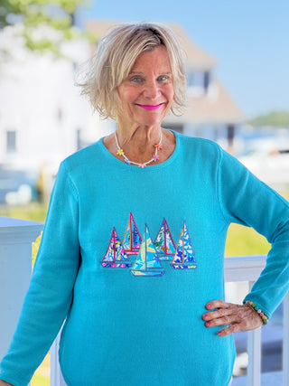 BEACH CLUB AQUA SAILBOAT SWEATER LULU-B