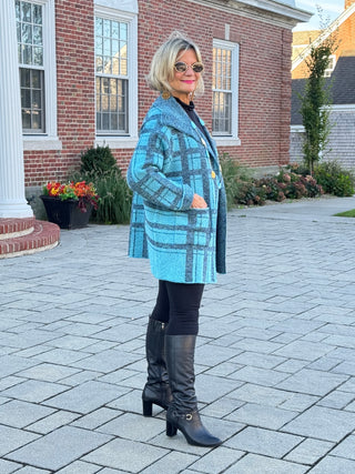 SOUTHERN NIGHTS BLUE PLAID POCKET SWEATER