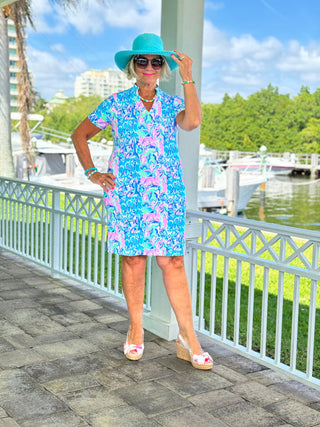 SPLASH OF PINK  SHORT SLEEVE DRESS