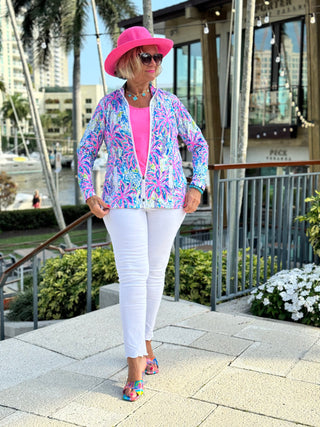 PINK PALM TREE ZIPPER JACKET