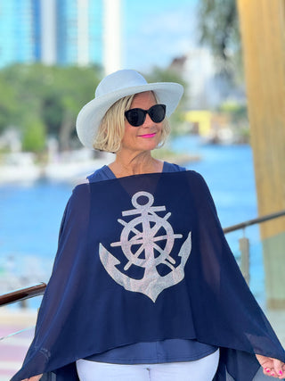 SWAROVSKI  CRYSTAL NAVY ANCHOR STATEMENT TOP