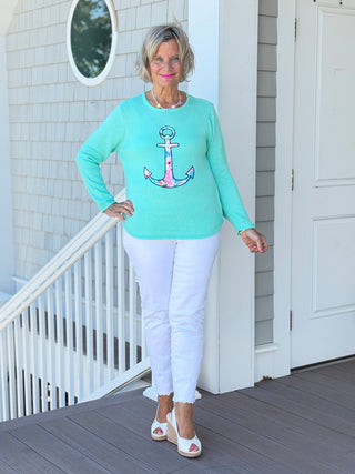 BEACH CLUB SEAFOAM CAPE COD ANCHOR SWEATER LULU-B