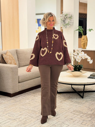 Heart Mock Neck Knit SweateR CHARLIE B