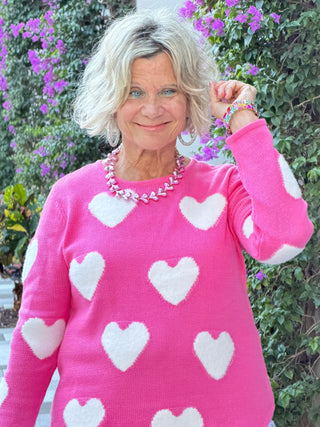 LULU B PINK FUZZY HEART SWEATER