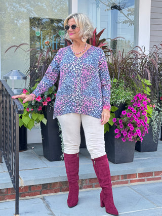 LULU-B SHADES OF BLUE CASHMERE V NECK